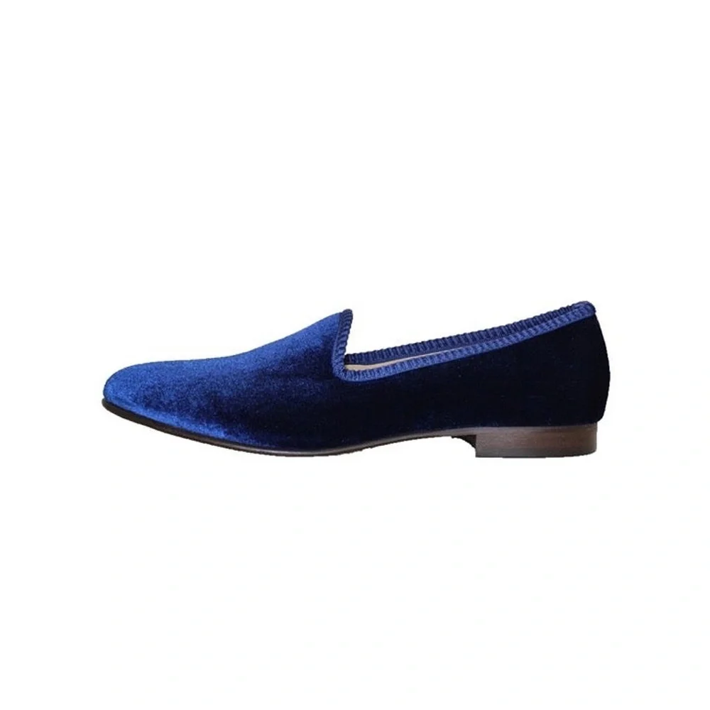 NEW Del Toro Men’s Velvet Slippers Size 8.5–Navy Blue–Handmade in Italy–Luxury
